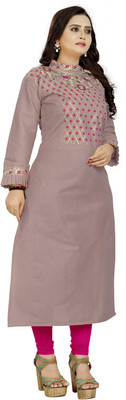 Riyal Women Embroidered A-line Kurta(Brown)