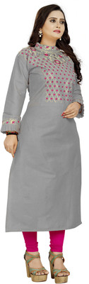Riyal Women Embroidered A-line Kurta(Grey)