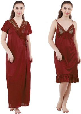 Romaisa Women Nighty with Robe(Maroon)