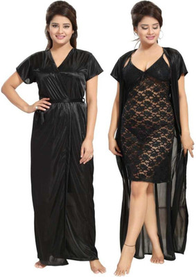 ANKONA Women Nighty with Robe(Black)