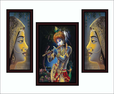 saf Acrylic Glass Set of 3 Royal Cherry Premium Framed Radha Krishna Acrylic 22.5 inch x 13.5 inch Painting(With Frame, Pack of 3)