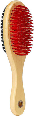 Animax Wooden Handle | 2 in 1 Double Side | Dog Grooming Brush with Comb Large Plain/ Bristle Brushes for  Dog