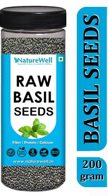 Naturewell Basil Seeds (Raw Seed ) Tukmariya / Sabja / Bapji Seed for Protein , Iron , Folic acid and Dietary Fibre , Calcium , Anti Oxidents for Weight Loss (200 Gram Pack) Seed