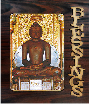 Poster N Frames Decorative Blessings Hand Crafted Wooden table with photo of Mahavir Swami 22605 Religious Frame