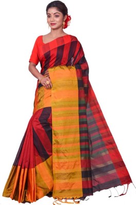 sourav biswas Striped Tant Cotton Silk Saree(Multicolor)