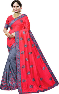 Krishna R fashion Printed Bollywood Cotton Jute Blend, Lace Saree(Pink, Grey)