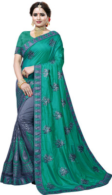 Krishna R fashion Woven Bollywood Poly Crepe Saree(Green, Grey)