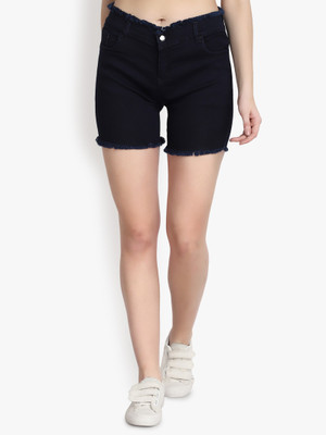 Perfect Outlet Solid Women Black Denim Shorts