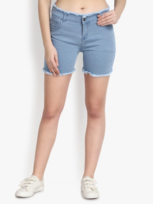 SheLook Solid Women Denim Blue Denim Shorts