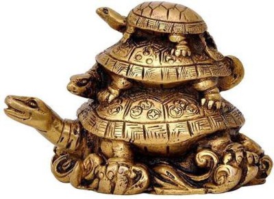 Ryme Three Tiered Turtle Tortoise Family For Health And Good Luck For Home Decorative Showpiece  -  10 cm(Polyresin, Brown)