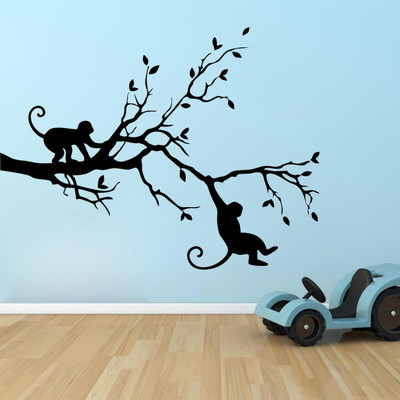 SUDARSHAN DESIGNS 53 cm Monkey Nature Wall Decal Self Adhesive Sticker(Pack of 1)