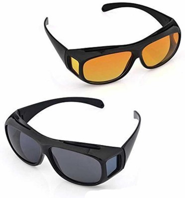 JACEE Wrap-around Sunglasses(For Men & Women, Black, Yellow)