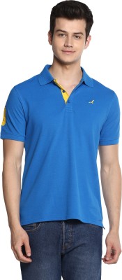 American Crew Embroidered Men Polo Neck Blue T-Shirt