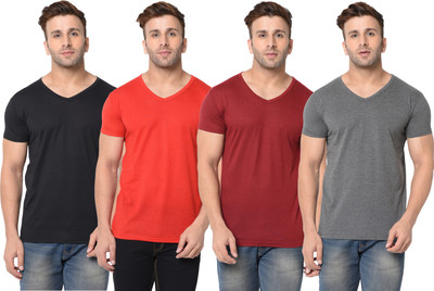 Adorbs Solid Men V Neck Multicolor T-Shirt