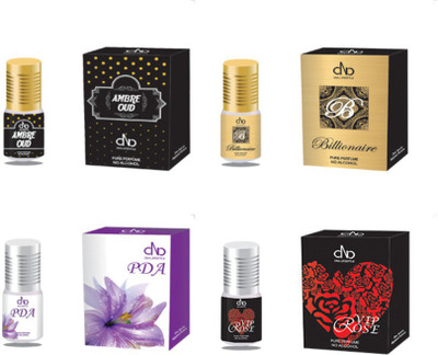 DNA Lifestyle Ambre Oud + Billionaire + PDA + VIP Rose - 2 ml Attar Roll-on Concentrated Perfume - Pack of 4 Floral Attar(Agarwood, Leather, Rose)
