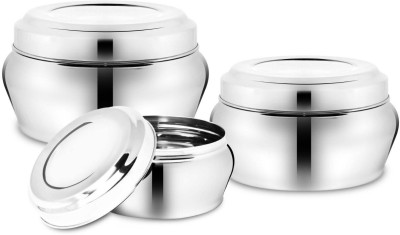 BERTOL KITCHENWARE Steel Cookie Jar  - 1 L, 1.75 L, 2.7 L(Pack of 3, Silver)