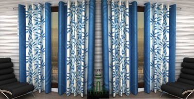 Loof Klapper 214 cm (7 ft) Polyester Semi Transparent Door Curtain (Pack Of 4)(Floral, Aqua)