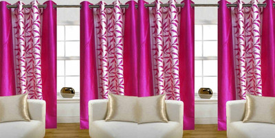 Loof Klapper 214 cm (7 ft) Door Polyester Semi Transparent Curtain (Pack Of 4)(Pink, Floral)