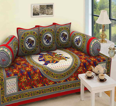 CHETANYA LOOMTEX Cotton Abstract Diwan Set(Multicolor)
