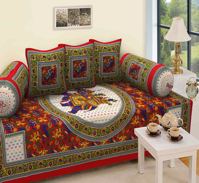 CHETANYA LOOMTEX Cotton Abstract Diwan Set(Multicolor)