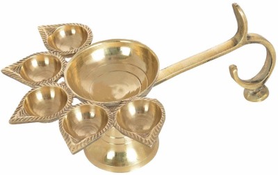 AANU Brass Panch Aarti Diya Oil Lamp / Panch aarti Jyoti Puja Diya for Diwali (Length 6 INCH) Golden Pack of 1 Brass Table Diya Brass Table Diya(Height: 2.4 inch)