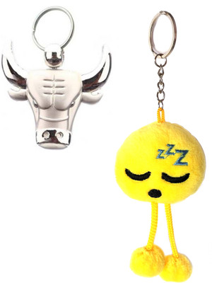 ShopTop Angry Bull Face Silver Metal Key ring with Smiley Key Chain