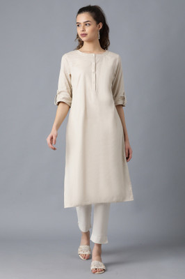 W Women Solid Straight Kurta(Beige)