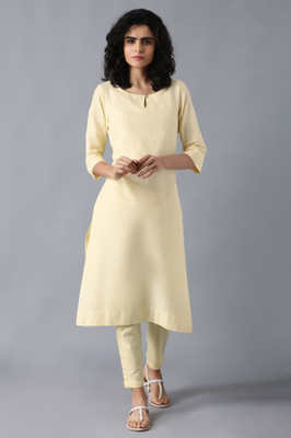 W Women Self Design Straight Kurta(Yellow)