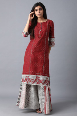 W Women Printed Straight Kurta(Red)