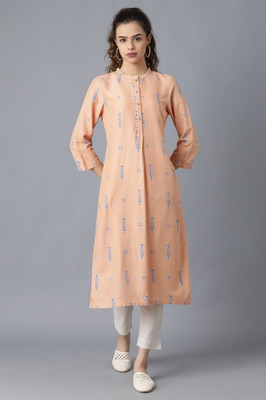 W Women Geometric Print Straight Kurta(Orange)