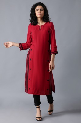 W Women Striped Straight Kurta(Red)