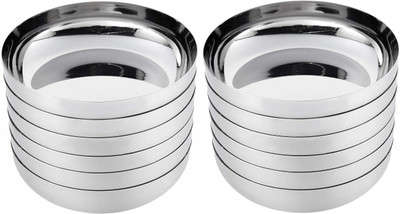 LIMETRO STEEL Stainless Steel Set of 12 Halwa/Dessert Plate Set Quarter Plate(Pack of 12)