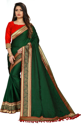Om Sai Creation Solid/Plain Daily Wear Art Silk Saree(Dark Green)