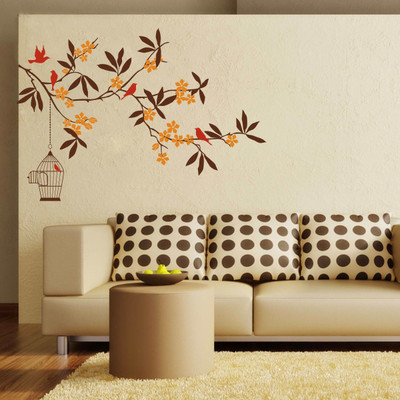 STICKER STUDIO 53 cm Tree with cage Reusable Sticker(Pack of 1)