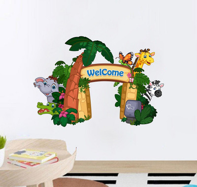 Wallzone 80 cm Welcome Jungle Animals Removable Sticker(Pack of 1)