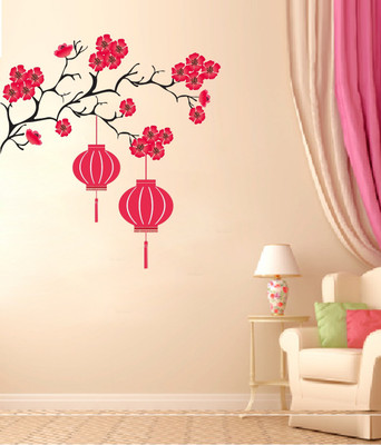 VCRAETE DECOR 58 cm Tree with lamp Removable Sticker(Pack of 1)