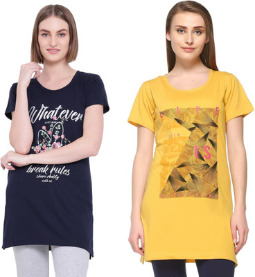 IN Love Graphic Print Women Round Neck Blue, Yellow T-Shirt