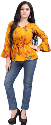 Hiva Trendz Casual Bell Sleeve Printed Women Red, Green, Yellow Top