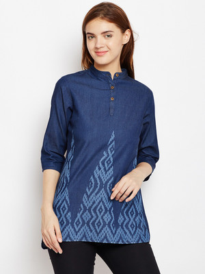 Avyanna Casual 3/4 Sleeve Printed Women Blue Top