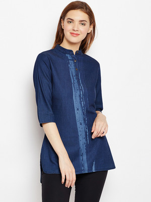 Avyanna Casual 3/4 Sleeve Solid Women Blue Top