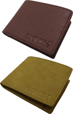 LYREM Men Casual Brown, Beige Artificial Leather Wallet(3 Card Slots, Pack of 2)