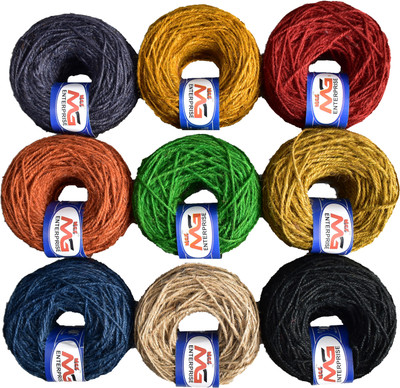 MGE Jute Combo Colour Exclusive Twine Ball Threads String Rope 3 Ply 900 m (9 Colours / 100 m Each) for Creative Decoration