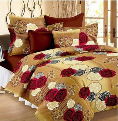 N2C Home 144 TC Microfiber Double 3D Printed Flat Bedsheet(Pack of 1, Cream)