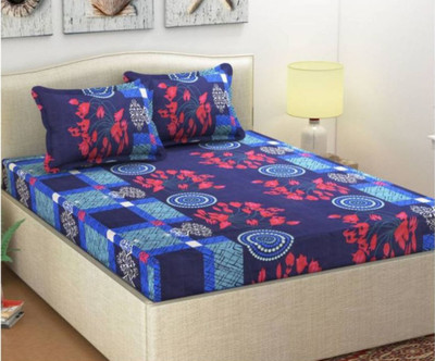 niharika trading 140 TC Polyester Double Printed Flat Bedsheet(Pack of 1, Blue)