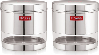 HAZEL Steel Grocery Container  - 1100 ml(Pack of 2, Silver)