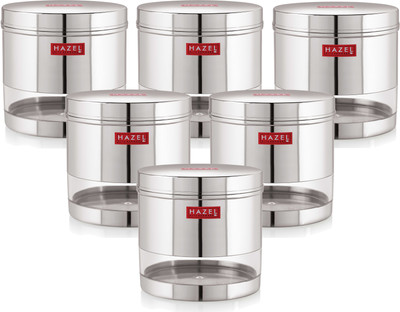 HAZEL Steel Grocery Container  - 1100 ml(Pack of 6, Silver)