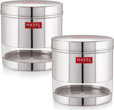 HAZEL Steel Grocery Container  - 1350 ml(Pack of 2, Silver)