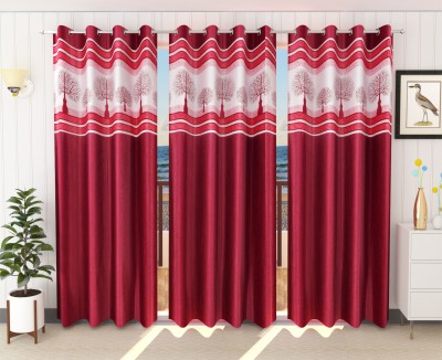 Stella Creations 214 cm (7 ft) Polyester Room Darkening Door Curtain (Pack Of 3)(Abstract, Maroon)