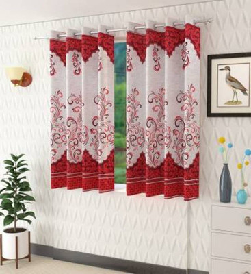Tanishka Fabs 153 cm (5 ft) Polyester Semi Transparent Window Curtain (Pack Of 2)(Printed, Maroon)