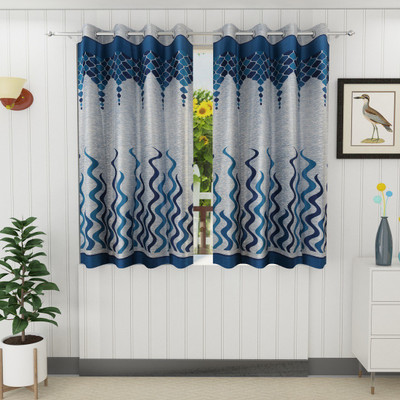 Tanishka Fabs 153 cm (5 ft) Polyester Semi Transparent Window Curtain (Pack Of 2)(Printed, Blue)